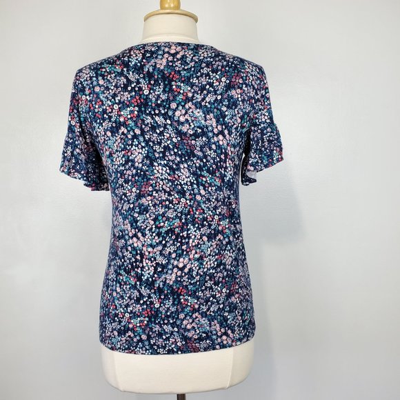LOFT Outlet Soft Stretchy Ditsy Floral Short Ruffle Sleeve Top, Size M - Picture 7 of 12